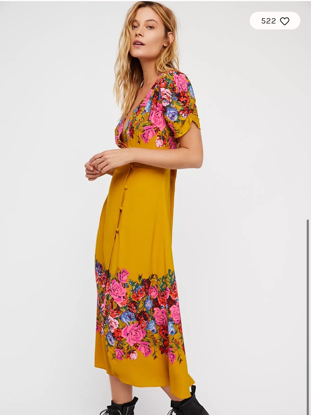 Free People Janie Midi Dress with Pink & Blue Floral Print